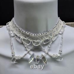 Handmade 925 Sterling Silver Crystal Inspired Glass Necklace Earring Set White