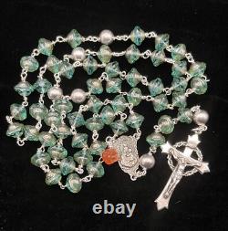 Handmade Aquamarine Blue Czech Glass & Sterling Silver Rosary
