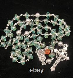 Handmade Aquamarine Blue Czech Glass & Sterling Silver Rosary