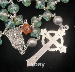 Handmade Aquamarine Blue Czech Glass & Sterling Silver Rosary