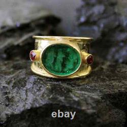 Handmade Hammered Intaglio Glass Ring With Ruby Gold over 925 Sterling Silver