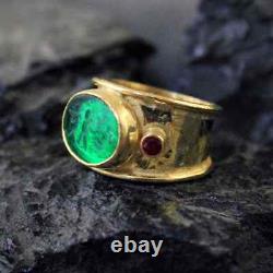 Handmade Hammered Intaglio Glass Ring With Ruby Gold over 925 Sterling Silver