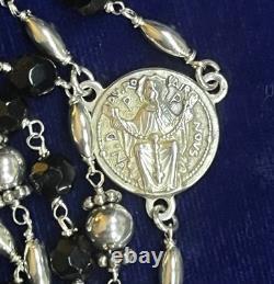 Handmade Sterling Silver and Faceted Black Glass Bead 15 or 20 Decade Rosary