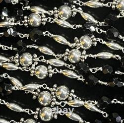 Handmade Sterling Silver and Faceted Black Glass Bead 15 or 20 Decade Rosary