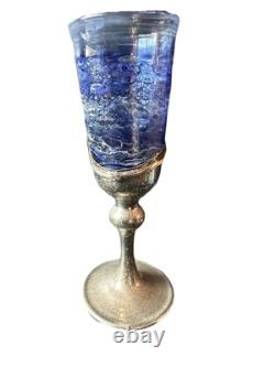 Handmade sterling silver & Blown glass Havdalah set spice box, cup, candleholder