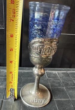 Handmade sterling silver & Blown glass Havdalah set spice box, cup, candleholder