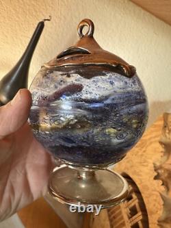 Handmade sterling silver & Blown glass Havdalah set spice box, cup, candleholder