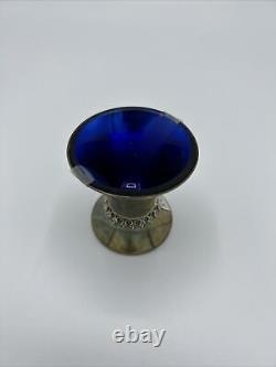 Hazorfim Sterling Silver cup with cobalt blue glass 80gr