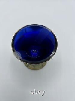 Hazorfim Sterling Silver cup with cobalt blue glass 80gr