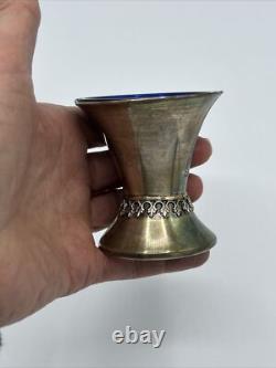 Hazorfim Sterling Silver cup with cobalt blue glass 80gr
