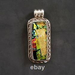 Heady Colorful Dichroic Glass 925 Sterling Silver Pendant Necklace 2