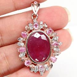 Heated 14 X 19 MM. Oval Red Ruby, Pink Sapphire & Zircon Pendant 925 Silver