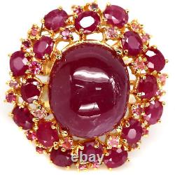 Heated 16 X 19 MM. Oval Cabochon Red Ruby & Pink Sapphire Ring 925 Silver