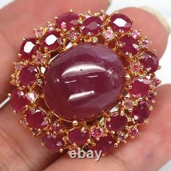 Heated 16 X 19 MM. Oval Cabochon Red Ruby & Pink Sapphire Ring 925 Silver