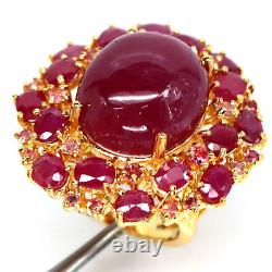 Heated 16 X 19 MM. Oval Cabochon Red Ruby & Pink Sapphire Ring 925 Silver