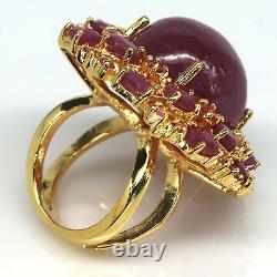 Heated 16 X 19 MM. Oval Cabochon Red Ruby & Pink Sapphire Ring 925 Silver