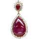 Heated 19 X 26 Mm. Pear Cabochon With Round Red Ruby & Zircon Pendant 925 Silver