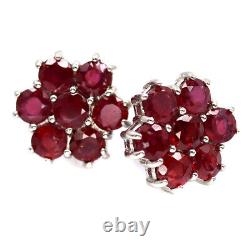 Heated Red Ruby Earrings 925 Sterling Silver White Gold Plated