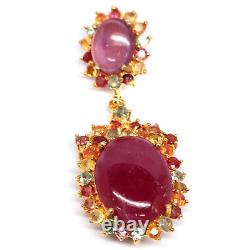 Heated Red Ruby & Fancy Color Sapphire Pendant 925 Sterling Silver