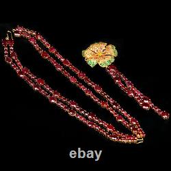 Heated Red Ruby, Orange-Yellow Sapphire & Tsavorite Garnet Necklace 925 Silver