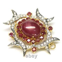 Heated Red Ruby & White Zircon Pendant/Brooch 925 Sterling Silver