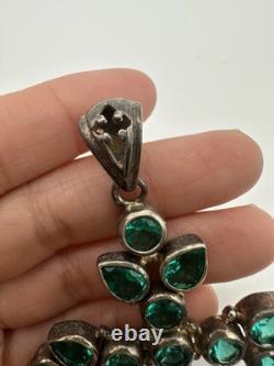 Huge 925 Sterling Silver Green Glass Cross Pendant