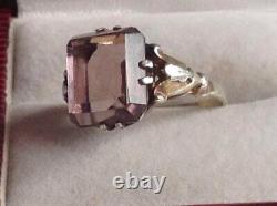 Huge Antique Soviet USSR Sterling Silver 875 Etched Ring Glass Women's Size 7.5