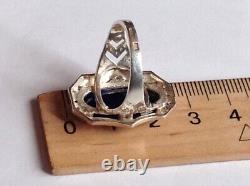 Huge Antique Soviet USSR Sterling Silver 925 Gold 375 Glass Ring Women Size 9.5