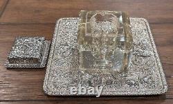 INKWELL Sterling Silver JE Caldwell Crystal Glass Reservoir Antique Plate 5.5