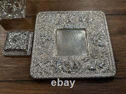 INKWELL Sterling Silver JE Caldwell Crystal Glass Reservoir Antique Plate 5.5