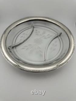 International Antique Cut Glass Sterling Silver divided Platter Tray 10 Vintage