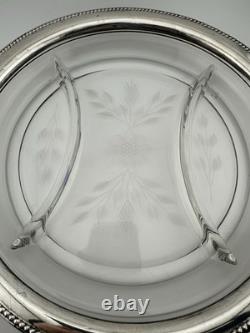 International Antique Cut Glass Sterling Silver divided Platter Tray 10 Vintage