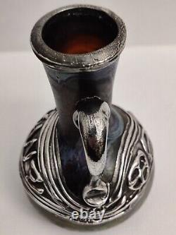 Iridescent Hebron Glass Vase Israel Sterling Silver Herman Phoenician Style VTG