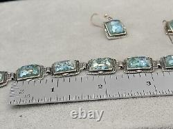 Israel Ancient Roman Glass Sterling Silver 925 Bracelet 7 1/2 & Earrings
