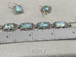Israel Ancient Roman Glass Sterling Silver 925 Bracelet 7 1/2 & Earrings