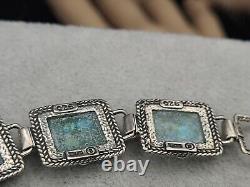 Israel Ancient Roman Glass Sterling Silver 925 Bracelet 7 1/2 & Earrings
