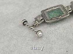 Israel Ancient Roman Glass Sterling Silver 925 Bracelet 7 1/2 & Earrings