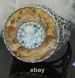 Israel Roman Glass 7/8 Studio made 0.925 Sterling Silver Ring size 10.5 12/20