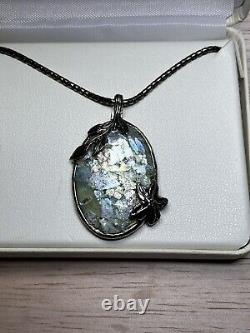 Israel Roman Glass Pendent with sterling silver chain 18inch 925. Retails $350