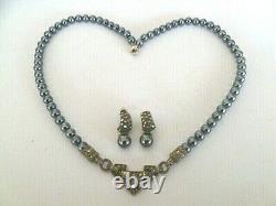 JUDITH JACK Marcasite, Sterling Silver & Grey Glass Pearl Necklace & Earring Set