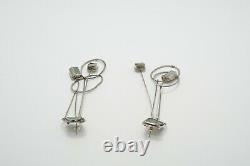 Jackie Cohen Modernist Sterling Silver Ancient Roman Glass Long Dangle Earrings