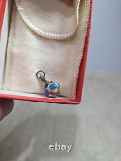 James Avery Sterling Silver 925 Art Glass Finial Blue Polka Dot Charm Pendant