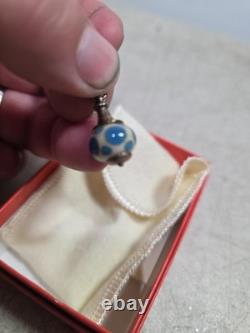 James Avery Sterling Silver 925 Art Glass Finial Blue Polka Dot Charm Pendant