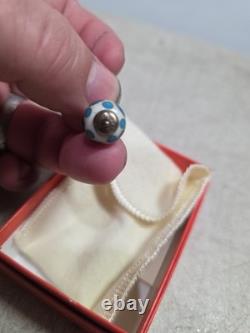 James Avery Sterling Silver 925 Art Glass Finial Blue Polka Dot Charm Pendant