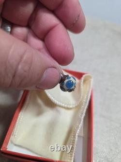 James Avery Sterling Silver 925 Art Glass Finial Blue Polka Dot Charm Pendant