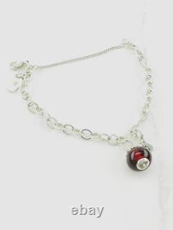 James Avery Sterling Silver Link Bracelet Red Glass Charm