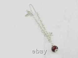 James Avery Sterling Silver Link Bracelet Red Glass Charm