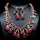 Jewelry Set Red Heated-ruby & White Zircon 925 Sterling Silver
