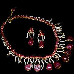 Jewelry Set Red Heated-Ruby & White Zircon 925 Sterling Silver