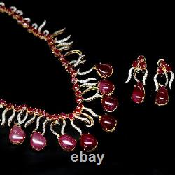 Jewelry Set Red Heated-Ruby & White Zircon 925 Sterling Silver